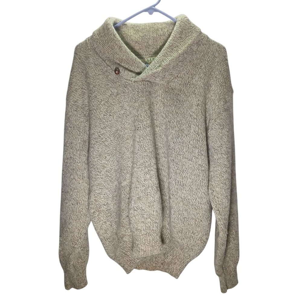 L.L. Bean Men's Wool Sweater Size Large Button Detail Beige Heather